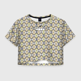 Женская футболка 3D укороченная с принтом Тоторо улыбка , 100% полиэстер | круглая горловина, длина футболки до линии талии, рукава с отворотами | totoro | тоторо | узор | улыбка