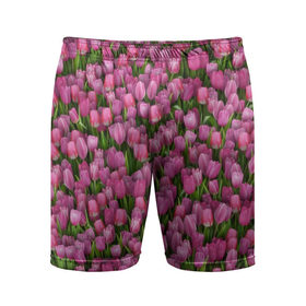 Мужские шорты 3D спортивные с принтом Розовые тюльпаны ,  |  | 
