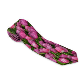 Галстук 3D с принтом Розовые тюльпаны , 100% полиэстер | Длина 148 см; Плотность 150-180 г/м2 | 