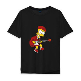 Мужская футболка хлопок Oversize с принтом Bart AC/DC , 100% хлопок | свободный крой, круглый ворот, “спинка” длиннее передней части | acdc | music | rock | simpsons | барт | гитара | группа | исидиси | музыка | рок