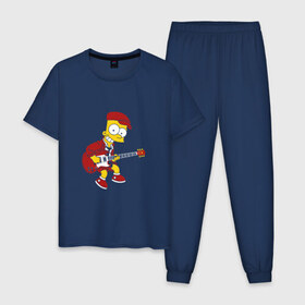 Мужская пижама хлопок с принтом Bart AC/DC , 100% хлопок | брюки и футболка прямого кроя, без карманов, на брюках мягкая резинка на поясе и по низу штанин
 | acdc | music | rock | simpsons | барт | гитара | группа | исидиси | музыка | рок