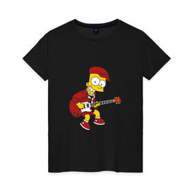 Женская футболка хлопок с принтом Bart AC/DC , 100% хлопок | прямой крой, круглый вырез горловины, длина до линии бедер, слегка спущенное плечо | acdc | music | rock | simpsons | барт | гитара | группа | исидиси | музыка | рок