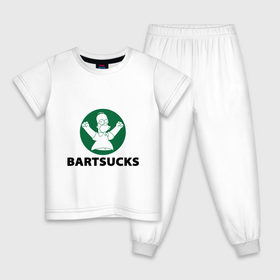 Детская пижама хлопок с принтом Bartsucks , 100% хлопок |  брюки и футболка прямого кроя, без карманов, на брюках мягкая резинка на поясе и по низу штанин
 | bart | homer | simpsons | барт | гомер | старбакс