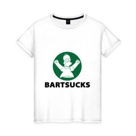 Женская футболка хлопок с принтом Bartsucks , 100% хлопок | прямой крой, круглый вырез горловины, длина до линии бедер, слегка спущенное плечо | bart | homer | simpsons | барт | гомер | старбакс