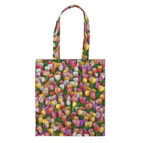 Сумка 3D повседневная с принтом Разноцветные тюльпаны , 100% полиэстер | Плотность: 200 г/м2; Размер: 34×35 см; Высота лямок: 30 см | 8 марта | tulip | белый | букет | желтый | зеленый | красный | паттерн | розовый | тюльпан | тюльпанчики | цветок | цветочки | цветы