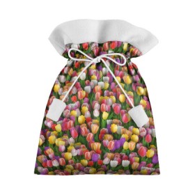 Подарочный 3D мешок с принтом Разноцветные тюльпаны , 100% полиэстер | Размер: 29*39 см | 8 марта | tulip | белый | букет | желтый | зеленый | красный | паттерн | розовый | тюльпан | тюльпанчики | цветок | цветочки | цветы