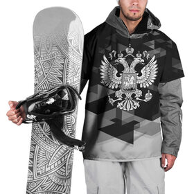 Накидка на куртку 3D с принтом Russia Black&White Abstract , 100% полиэстер |  | russia | абстракция | арт | геометрия | герб | орел | патриот | патриотизм | российский | россия | символика | черно белый | я русский