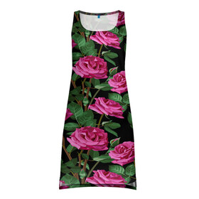 Платье-майка 3D с принтом Розовые розы , 100% полиэстер | полуприлегающий силуэт, широкие бретели, круглый вырез горловины, удлиненный подол сзади. | 