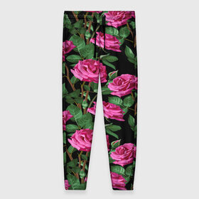 Женские брюки 3D с принтом Розовые розы , полиэстер 100% | прямой крой, два кармана без застежек по бокам, с мягкой трикотажной резинкой на поясе и по низу штанин. В поясе для дополнительного комфорта — широкие завязки | 