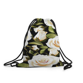 Рюкзак-мешок 3D с принтом Белые розы , 100% полиэстер | плотность ткани — 200 г/м2, размер — 35 х 45 см; лямки — толстые шнурки, застежка на шнуровке, без карманов и подкладки | flower | pattern | spring | букет | весна | паттерн | праздник | розы | цветочный | цветы