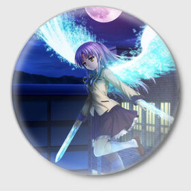 Значок с принтом Крылья ,  металл | круглая форма, металлическая застежка в виде булавки | angel beats | anime | kanade | nakamura | ангельские ритмы | аниме