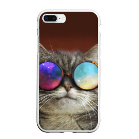 Чехол для iPhone 7Plus/8 Plus матовый с принтом котейки , Силикон | Область печати: задняя сторона чехла, без боковых панелей | cat | взгляд | космос | кот | котик | очки