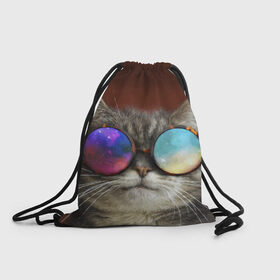 Рюкзак-мешок 3D с принтом котейки , 100% полиэстер | плотность ткани — 200 г/м2, размер — 35 х 45 см; лямки — толстые шнурки, застежка на шнуровке, без карманов и подкладки | Тематика изображения на принте: cat | взгляд | космос | кот | котик | очки