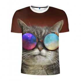 Мужская футболка 3D спортивная с принтом котейки , 100% полиэстер с улучшенными характеристиками | приталенный силуэт, круглая горловина, широкие плечи, сужается к линии бедра | Тематика изображения на принте: cat | взгляд | космос | кот | котик | очки