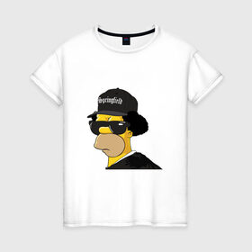 Женская футболка хлопок с принтом Springfield , 100% хлопок | прямой крой, круглый вырез горловины, длина до линии бедер, слегка спущенное плечо | compton | hip hop | ice cube | nwa | rap | simpsons | голос улиц | комптон | рэп | хип хоп