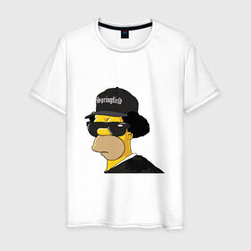 Мужская футболка хлопок с принтом Springfield , 100% хлопок | прямой крой, круглый вырез горловины, длина до линии бедер, слегка спущенное плечо. | compton | hip hop | ice cube | nwa | rap | simpsons | голос улиц | комптон | рэп | хип хоп