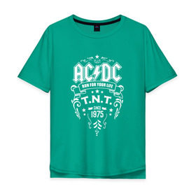 Мужская футболка хлопок Oversize с принтом AC/DC run for your life , 100% хлопок | свободный крой, круглый ворот, “спинка” длиннее передней части | Тематика изображения на принте: ac dc | acdc ас дс | асдс