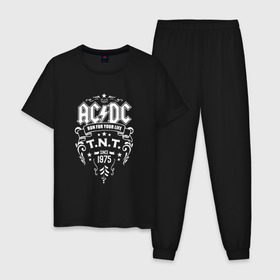 Мужская пижама хлопок с принтом AC/DC run for your life , 100% хлопок | брюки и футболка прямого кроя, без карманов, на брюках мягкая резинка на поясе и по низу штанин
 | Тематика изображения на принте: ac dc | acdc ас дс | асдс