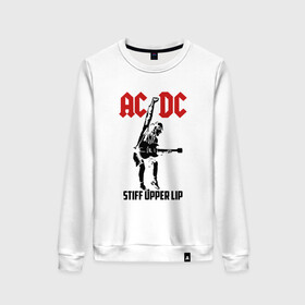 Женский свитшот хлопок с принтом AC/DC stiff upper lip , 100% хлопок | прямой крой, круглый вырез, на манжетах и по низу широкая трикотажная резинка  | ac dc | acdc | acdc ас дс | австралийская | ангус янг | асдс | блюз | группа | крис слэйд | метал | молния | музыка | музыканты | певцы | рок | рок н ролл | стиви янг | хард | хардрок | эксл роуз