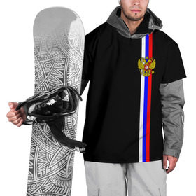 Накидка на куртку 3D с принтом Лента с гербом России , 100% полиэстер |  | герб | россия | рф | триколор