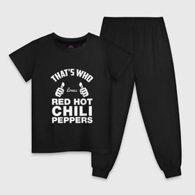 Детская пижама хлопок с принтом Вот кто любит Red Hot Chili Peppers , 100% хлопок |  брюки и футболка прямого кроя, без карманов, на брюках мягкая резинка на поясе и по низу штанин
 | red hot chili peppers | rhcp | перцы | ред хот чили пепперс | рхчп | рэд