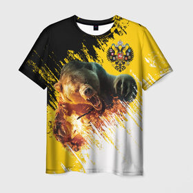 Мужская футболка 3D с принтом Имперский флаг и медведь , 100% полиэфир | прямой крой, круглый вырез горловины, длина до линии бедер | russian bear | герб | россия