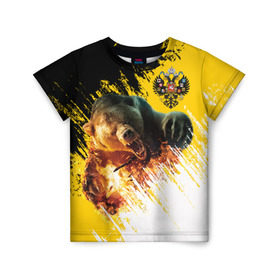 Детская футболка 3D с принтом Имперский флаг и медведь , 100% гипоаллергенный полиэфир | прямой крой, круглый вырез горловины, длина до линии бедер, чуть спущенное плечо, ткань немного тянется | russian bear | герб | россия