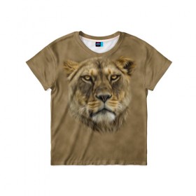 Детская футболка 3D с принтом Львица , 100% гипоаллергенный полиэфир | прямой крой, круглый вырез горловины, длина до линии бедер, чуть спущенное плечо, ткань немного тянется | голова | животные | кошка | лев | львица | природа | хищник