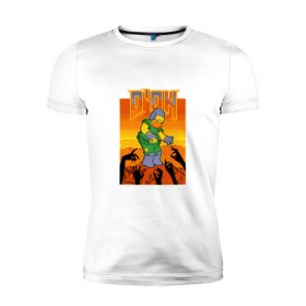 Мужская футболка премиум с принтом Doom D`Oh , 92% хлопок, 8% лайкра | приталенный силуэт, круглый вырез ворота, длина до линии бедра, короткий рукав | doh | doom | homer | simpsons | гомер | дум