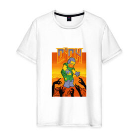 Мужская футболка хлопок с принтом Doom D`Oh , 100% хлопок | прямой крой, круглый вырез горловины, длина до линии бедер, слегка спущенное плечо. | Тематика изображения на принте: doh | doom | homer | simpsons | гомер | дум