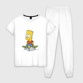 Женская пижама хлопок с принтом Барт , 100% хлопок | брюки и футболка прямого кроя, без карманов, на брюках мягкая резинка на поясе и по низу штанин | bart | simpsons | skate | скейт