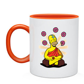 Кружка двухцветная с принтом Homer Relax , керамика | объем — 330 мл, диаметр — 80 мм. Цветная ручка и кайма сверху, в некоторых цветах — вся внутренняя часть | simpsons | аватар | буддизм | гомер