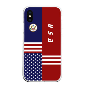 Чехол для iPhone XS Max матовый с принтом USA (США) , Силикон | Область печати: задняя сторона чехла, без боковых панелей | us | usa | америка | американец | американка | американцы | америки | герб | доллар | знак | надпись | патриот | полосы | символ | соединенные | страна | сша | флаг | флага | цвета | штаты