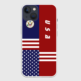 Чехол для iPhone 13 с принтом USA (США) ,  |  | us | usa | америка | американец | американка | американцы | америки | герб | доллар | знак | надпись | патриот | полосы | символ | соединенные | страна | сша | флаг | флага | цвета | штаты