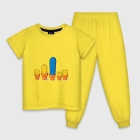 Детская пижама хлопок с принтом Симпсоны - кактусы , 100% хлопок |  брюки и футболка прямого кроя, без карманов, на брюках мягкая резинка на поясе и по низу штанин
 | bart | homer | simpsons | барт | гомер | кактус | лиза | мардж | мэгги