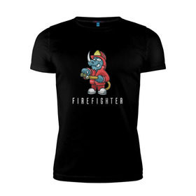 Мужская футболка премиум с принтом Пожарный , 92% хлопок, 8% лайкра | приталенный силуэт, круглый вырез ворота, длина до линии бедра, короткий рукав | fire | firefighter | борец с огнем | для пожарных | носорог | огонь | пожар | пожарник | пожарный