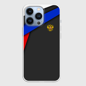 Чехол для iPhone 13 Pro с принтом RUSSIA SPORT ,  |  | Тематика изображения на принте: russia | sport | белый | герб | двуглавый орел | красный | патриот | россия | синий | спорт | спортивные | триколор | униформа