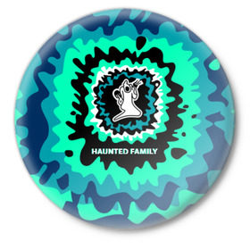 Значок с принтом Haunted Family ,  металл | круглая форма, металлическая застежка в виде булавки | 