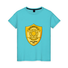 Женская футболка хлопок с принтом Полиция Спрингфилда , 100% хлопок | прямой крой, круглый вырез горловины, длина до линии бедер, слегка спущенное плечо | police | simpsons | springfield