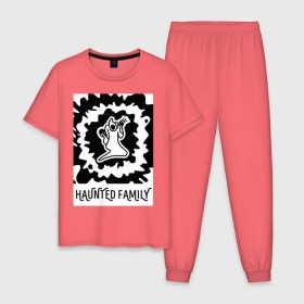 Мужская пижама хлопок с принтом Haunted Family , 100% хлопок | брюки и футболка прямого кроя, без карманов, на брюках мягкая резинка на поясе и по низу штанин
 | 