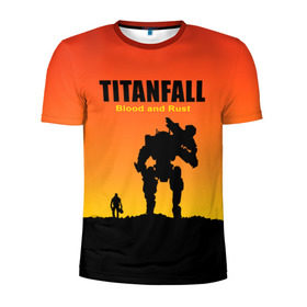 Мужская футболка 3D спортивная с принтом Titanfall 2 , 100% полиэстер с улучшенными характеристиками | приталенный силуэт, круглая горловина, широкие плечи, сужается к линии бедра | blood and rust | game | воин | закат | игра | кровь и ржавчина | робот