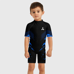 Детский купальный костюм 3D с принтом Mitsubishi SPORT , Полиэстер 85%, Спандекс 15% | застежка на молнии на спине |  машина | марка | митсубиси