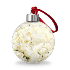 Ёлочный шар с принтом Белые розы , Пластик | Диаметр: 77 мм | Тематика изображения на принте: 
