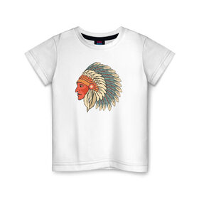 Детская футболка хлопок с принтом Индеец , 100% хлопок | круглый вырез горловины, полуприлегающий силуэт, длина до линии бедер | 