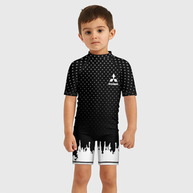 Детский купальный костюм 3D с принтом Mitsubishi abstract black , Полиэстер 85%, Спандекс 15% | застежка на молнии на спине |  машина | марка | митсубиси