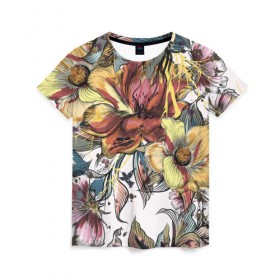 Женская футболка 3D с принтом Коллекция RENAISSANCE , 100% полиэфир ( синтетическое хлопкоподобное полотно) | прямой крой, круглый вырез горловины, длина до линии бедер | абстракция | бабочки | веселые | модные | новинки | популярные | прикольные | цветные | яркие