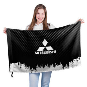 Флаг 3D с принтом Mitsubishi , 100% полиэстер | плотность ткани — 95 г/м2, размер — 67 х 109 см. Принт наносится с одной стороны |  машина | марка | митсубиси