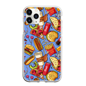 Чехол для iPhone 11 Pro матовый с принтом Fastfood , Силикон |  | chicken | coffee | cola | drink | dunts | eat | fastfood | frenchfires | hotdog | lollypop | pizza | sweets | бургер | еда | кола | кофе | лимонад | напитки | пицца | пончик | фастфуд | хотдог