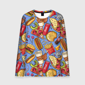Мужской лонгслив 3D с принтом Fastfood , 100% полиэстер | длинные рукава, круглый вырез горловины, полуприлегающий силуэт | Тематика изображения на принте: chicken | coffee | cola | drink | dunts | eat | fastfood | frenchfires | hotdog | lollypop | pizza | sweets | бургер | еда | кола | кофе | лимонад | напитки | пицца | пончик | фастфуд | хотдог