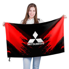 Флаг 3D с принтом MITSUBISHI SPORT COLLECTION , 100% полиэстер | плотность ткани — 95 г/м2, размер — 67 х 109 см. Принт наносится с одной стороны |  машина | марка | митсубиси